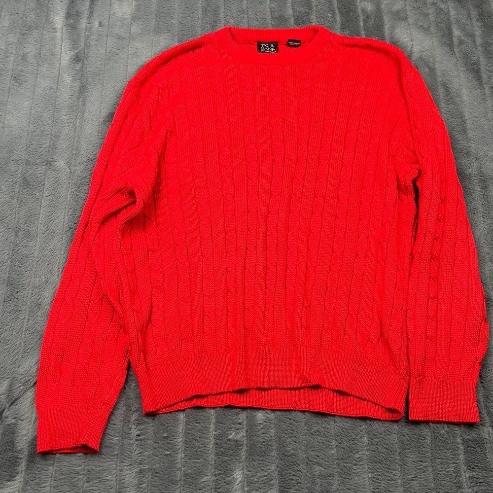 Jos. A. Bank Signature Red Cable Knit Mercerized Cotton Sweater Mens L